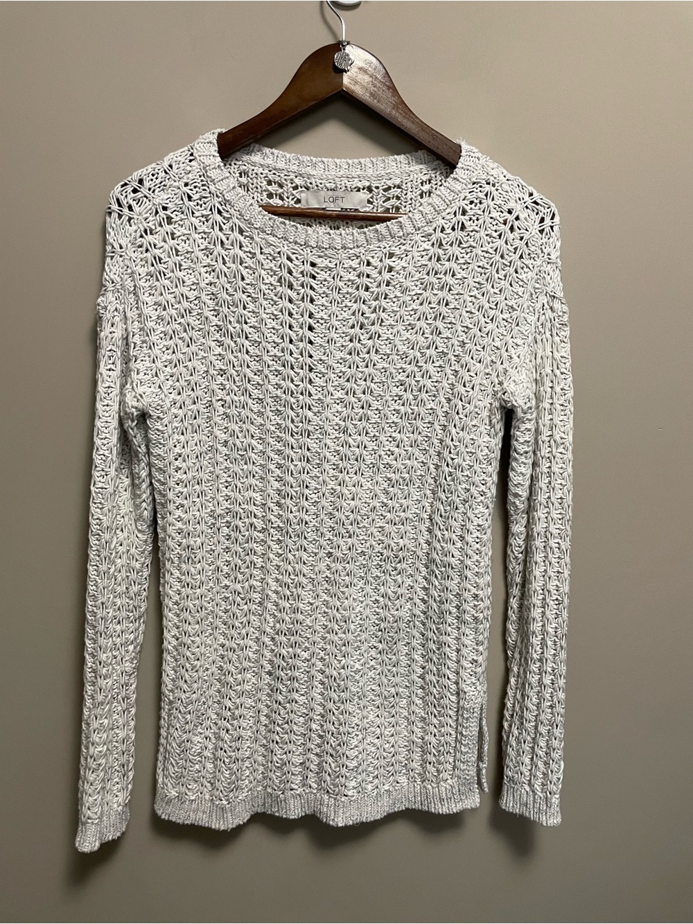 LOFT Ann Taylor Cotton Blend Loose Knit Sweater Women’s Small Off White & Gray